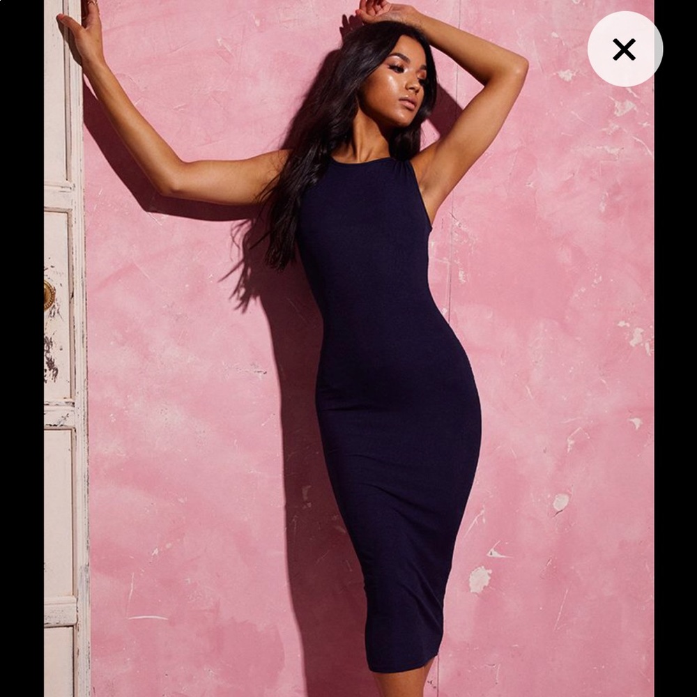 Navy ribbed midi dress